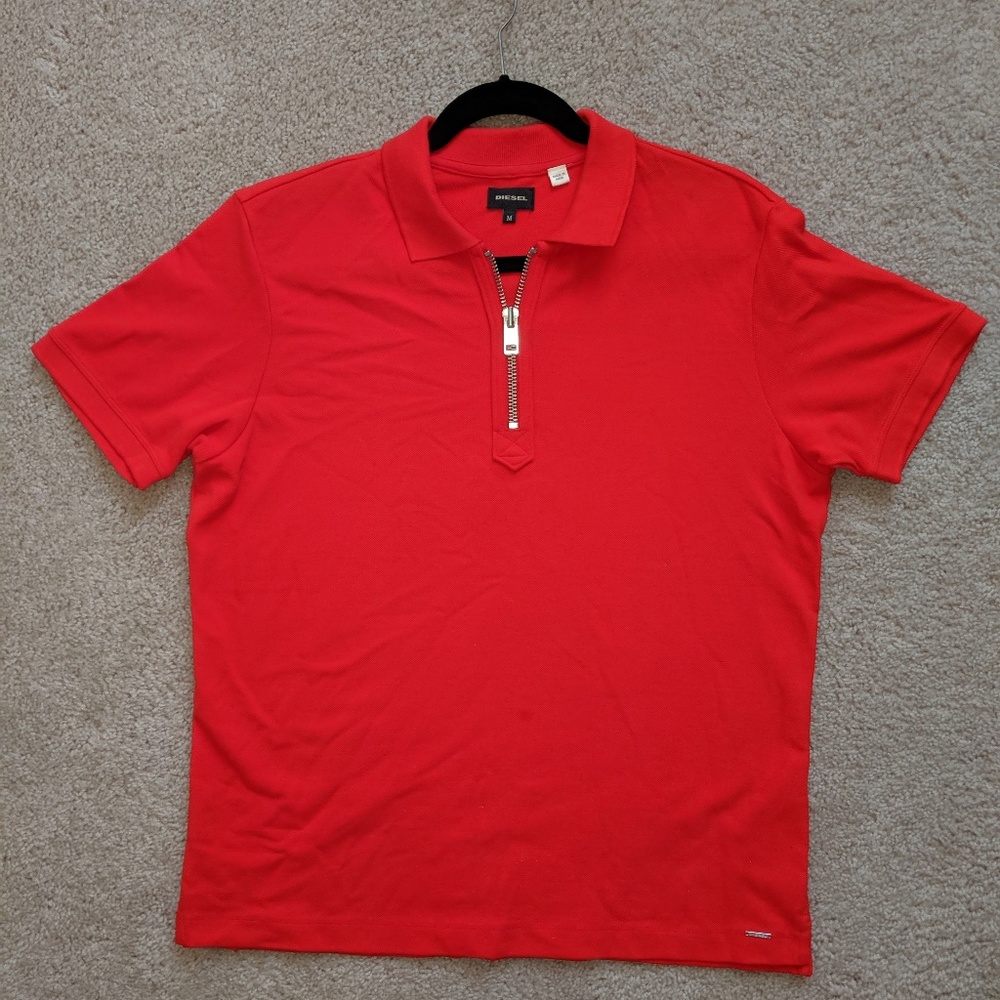 DIESEL red half-zip collared T